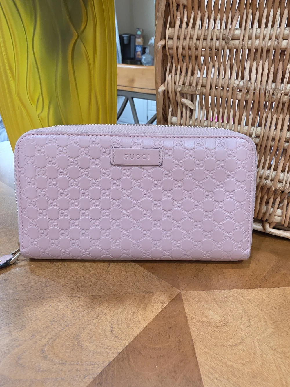 Gucci Supreme Pink GG Embossed Leather Zip Around Wallet